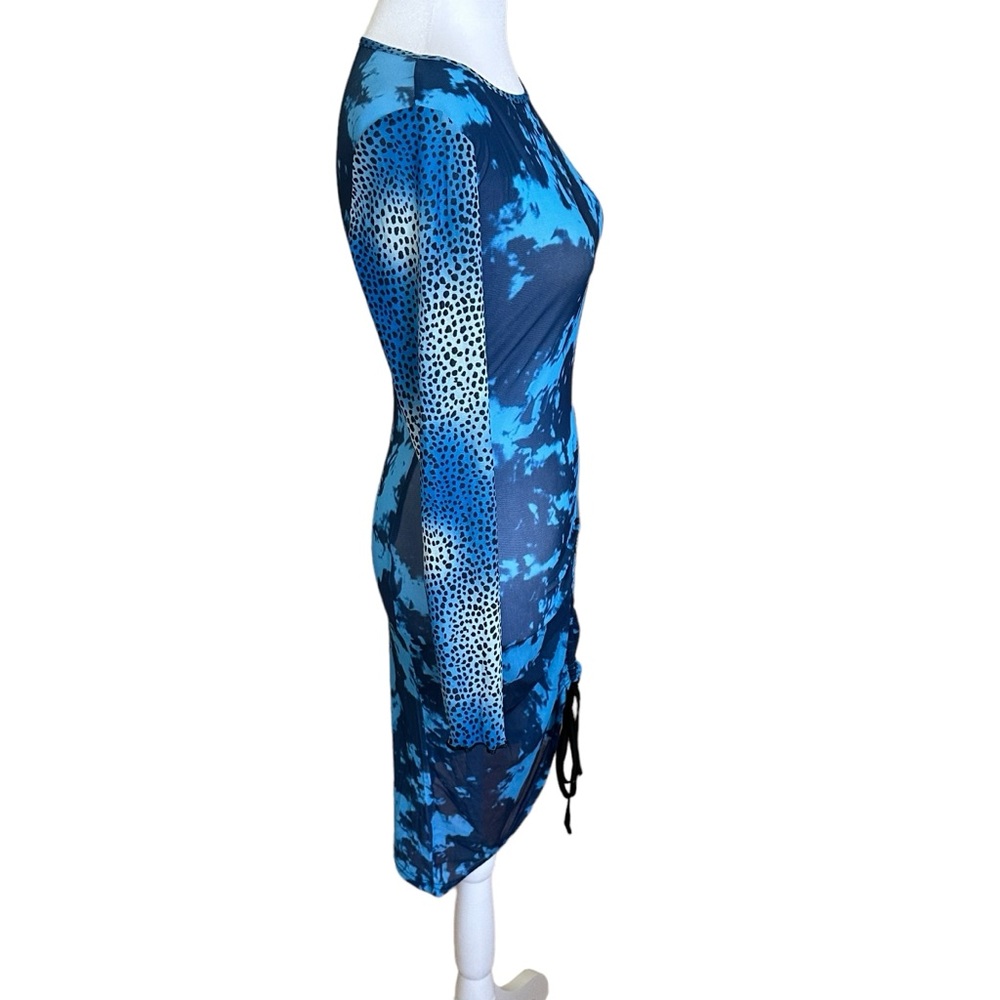 Women’s Sheer Mesh Long Sleeve Bodycon Cover Up Dress Blue Size Small NWOT - Picture 5 of 12